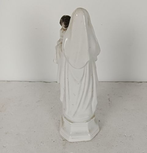 Antique 1900 Vieux Paris Porcelain Bisque Statue Virgin Mary Madonna With Infant photo vinterior