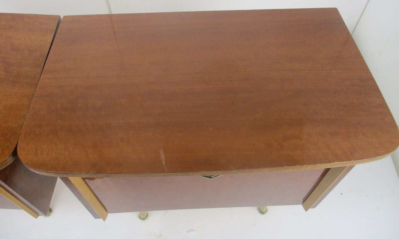 Pair Couple Double Vintage Nightstands End Tables Mid Century Modern Wood Retro photo vinterior