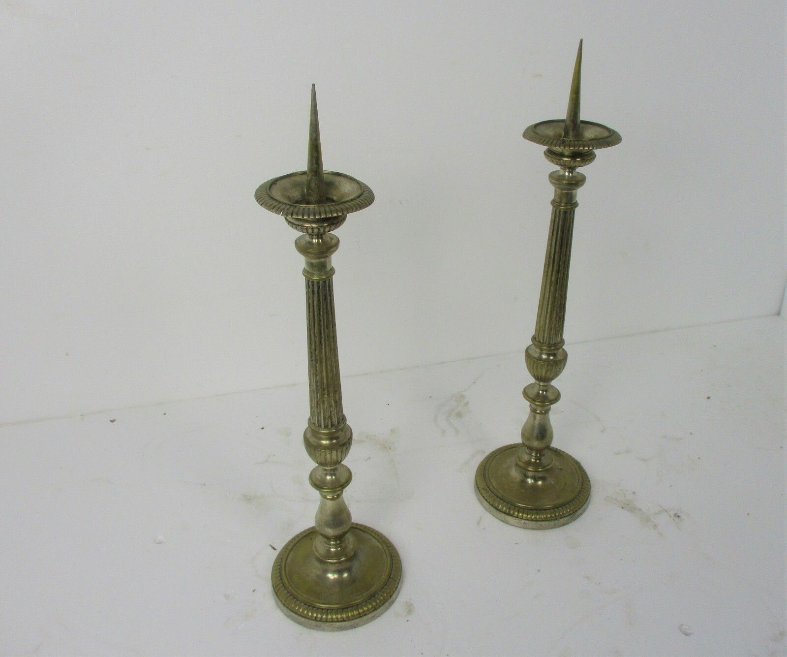Xl Antique Couple Pair Easter Church Altar  Candle Holders Silver Plated? 28.34" photo for sale