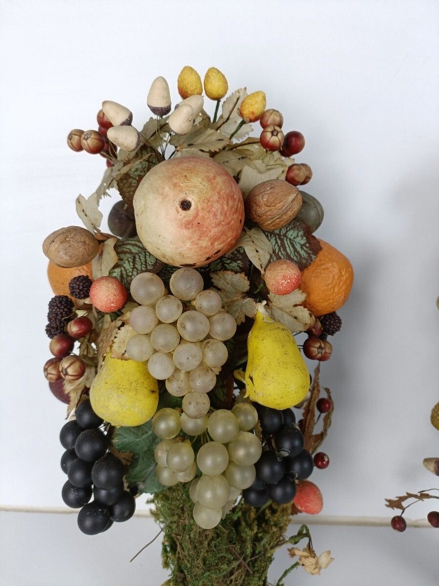 photo furniture Pair Antique Hand Blown Fruit  Art Glass Boucquets Delicate Rare Centerpiece Dec