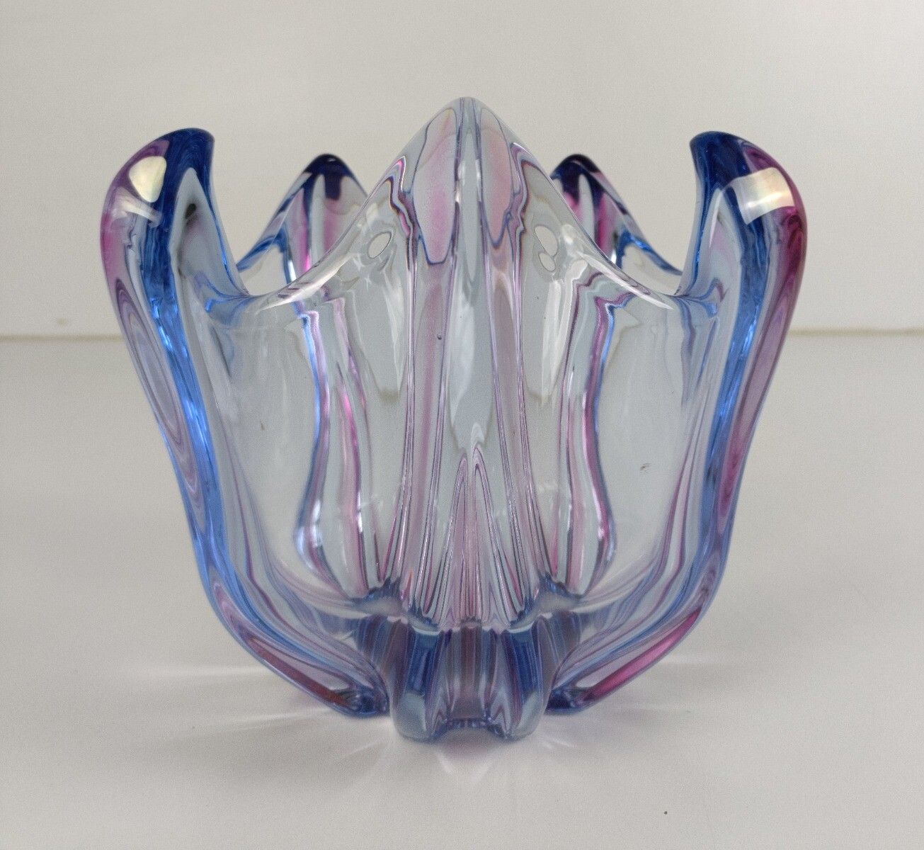 Gorgeous Bowl Dish Centerpiece Vase Purple Blue Cranberry Art Glass Murano Italy photo furniture