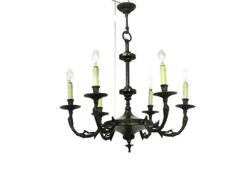 6 Arm Lights Pan Chandelier Revival French Empire Style Silver Colored Metal