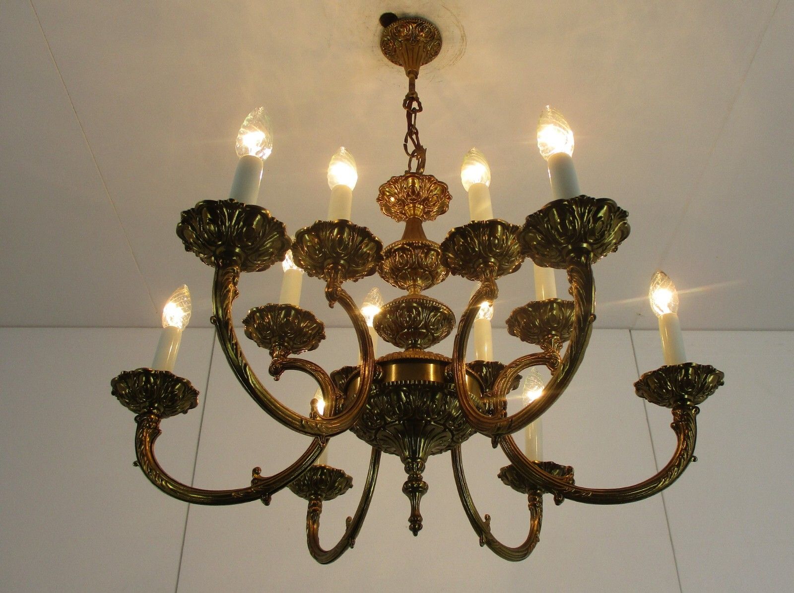 Impressive Spanish Revival Hollywood Regency Brass Chandelier 12 Lights!! Ornate photo furniture