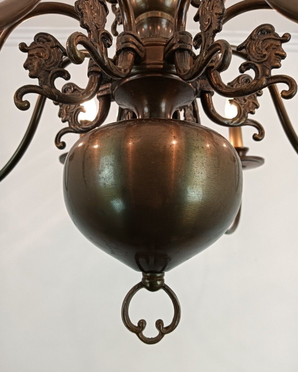 Lighting Exquisite Flemish Dutch Chandelier Brass Cupids Lovely 8 Lights Arm Farmhouse St photo