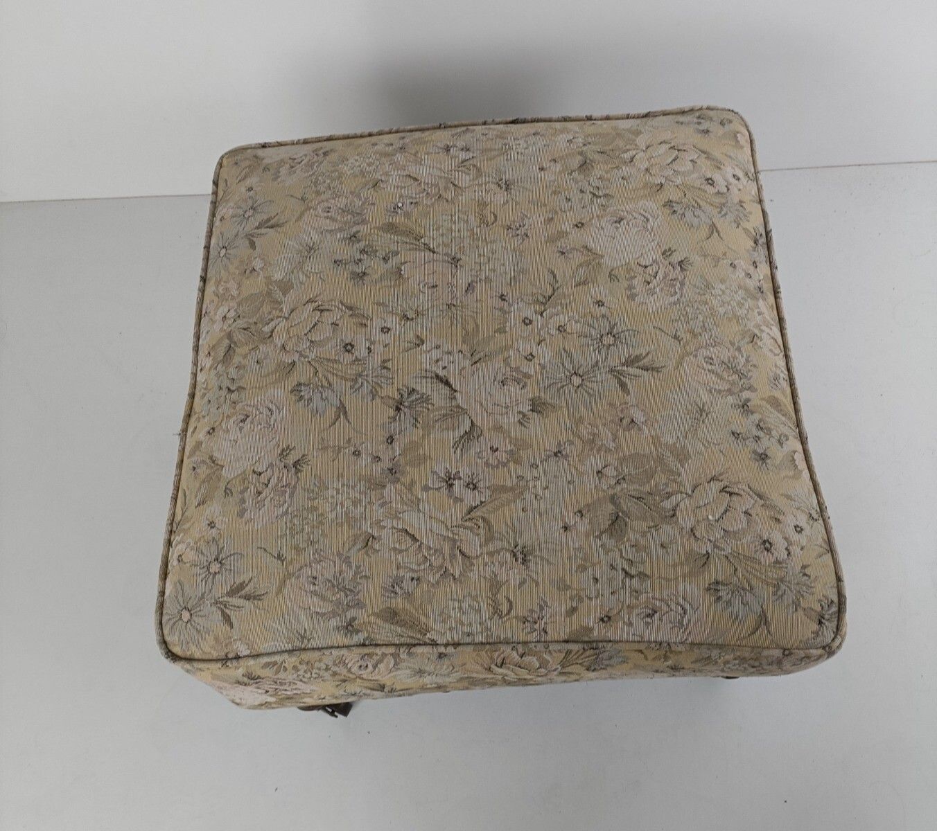 Large Antique Footstool Wood On Wheels Fabric Footrest Pouf Ottoman Hobnails photo buy