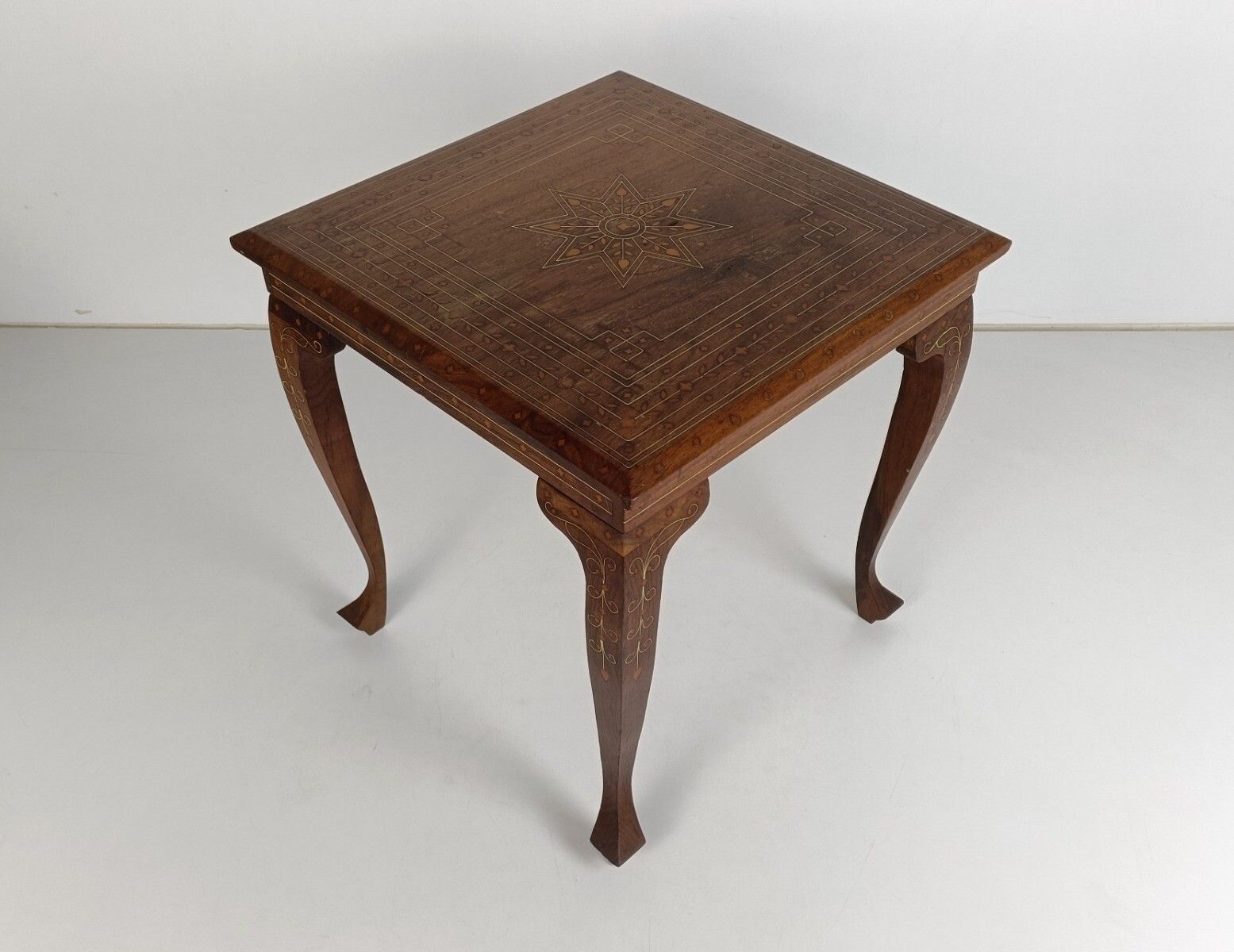 Small Vintage Side Occasional Wine Table Vintage Carved Wood Inlay Louis XV Legs photo furniture