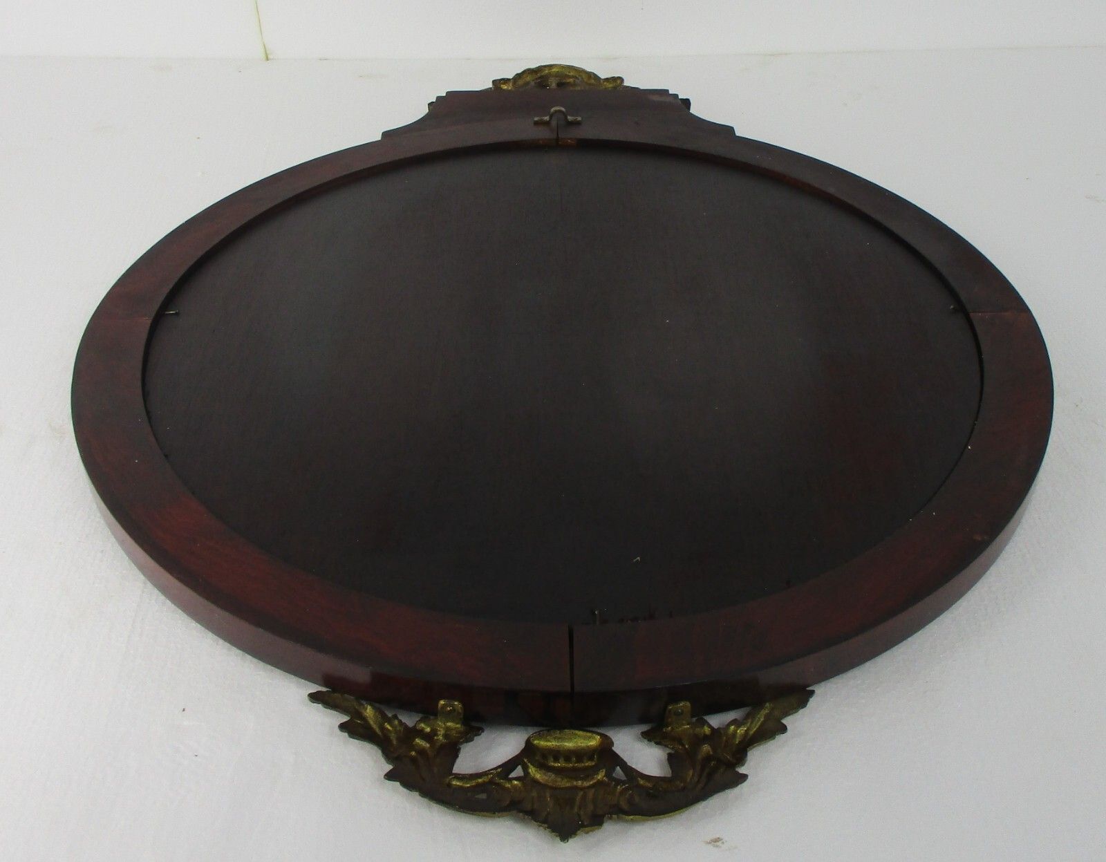 photo for sale Large Ornate Oval Wall Hanging Mirror Medallion Marquetry Wood Beveled Glass Wow