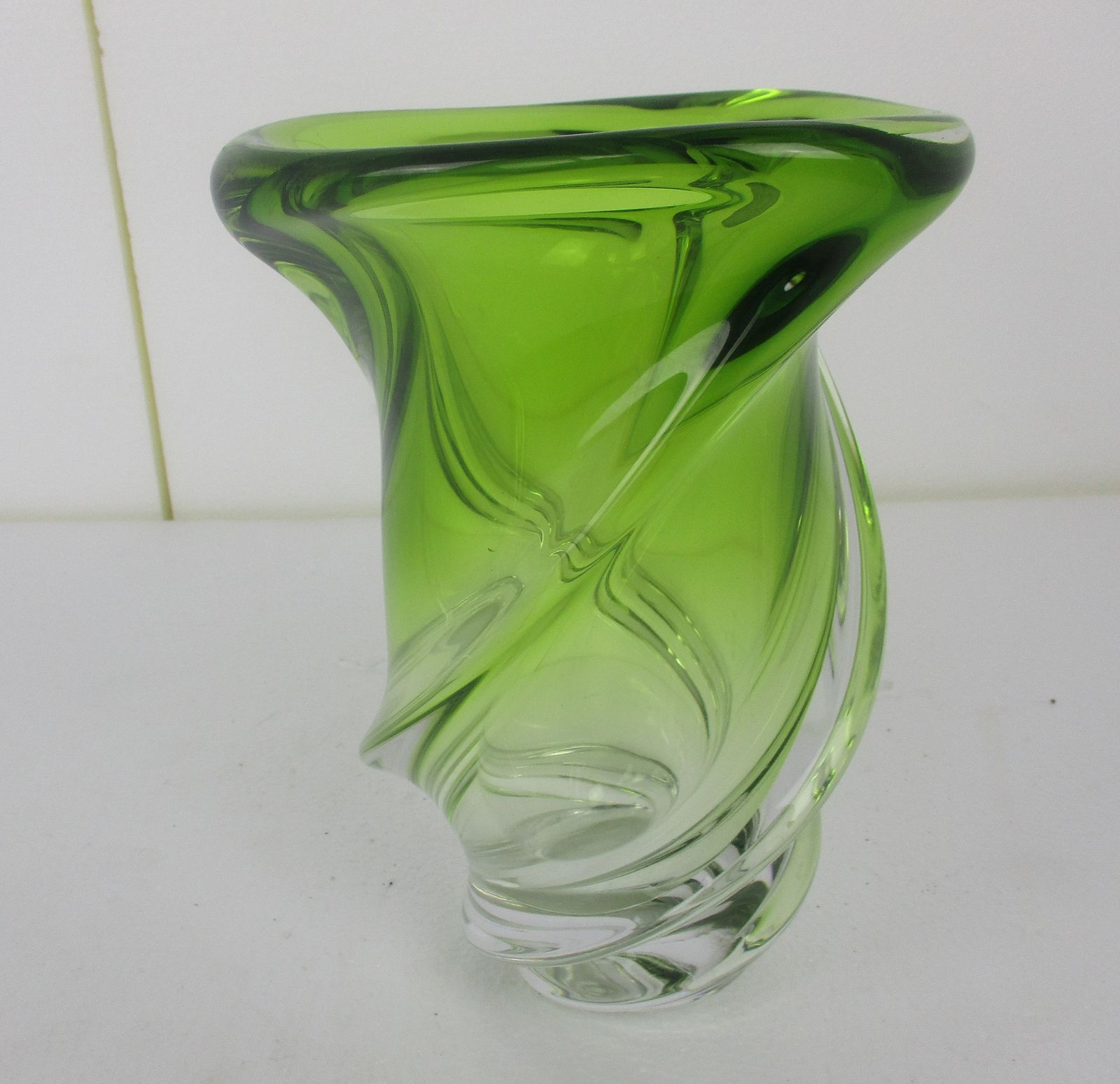Art Deco Heavy Art Glass Vase Val St Lambert Twisted Glass Green Antique Marked photo Home Decor