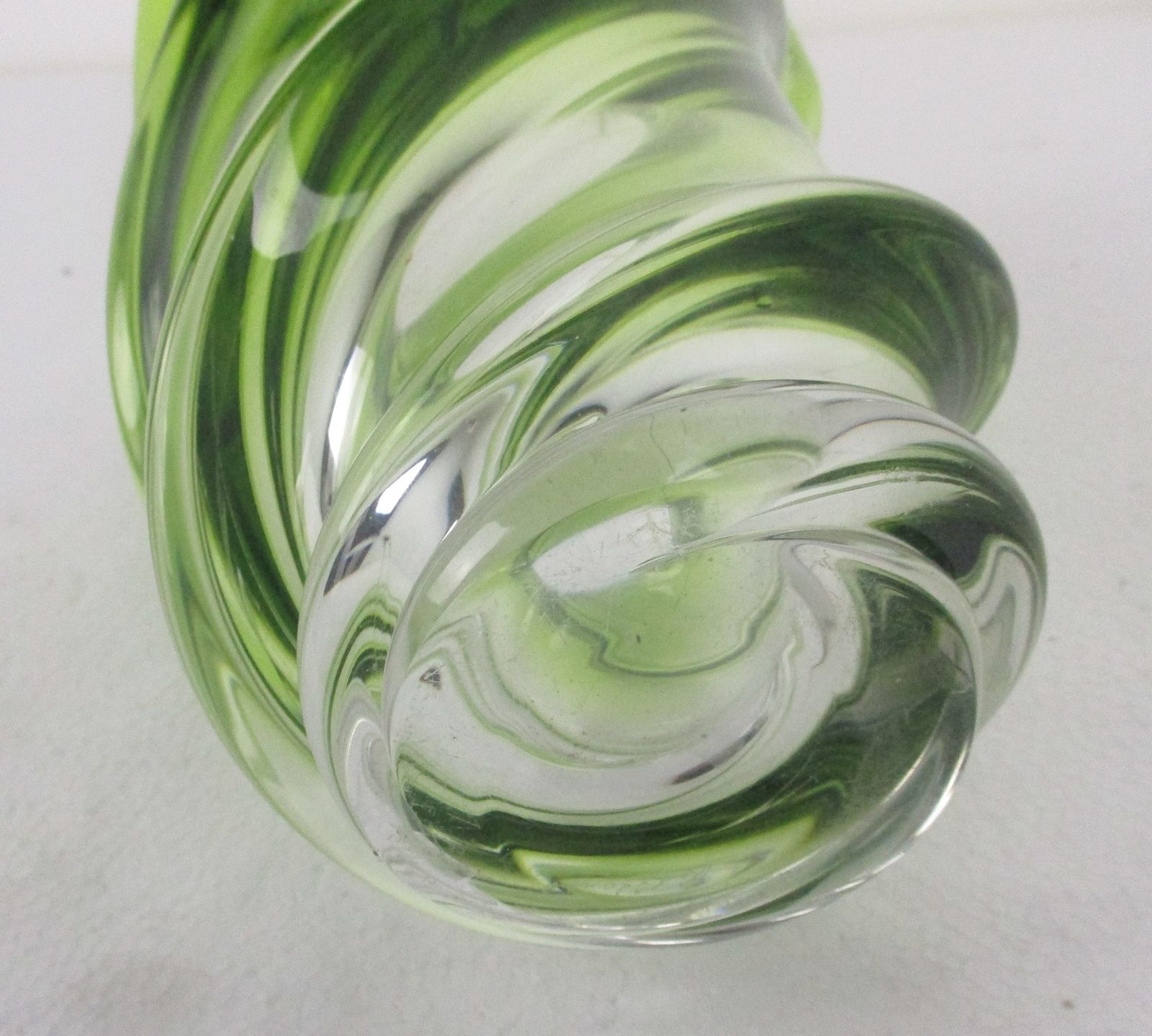 Art Deco Heavy Art Glass Vase Val St Lambert Twisted Glass Green Antique Marked photo vinterior