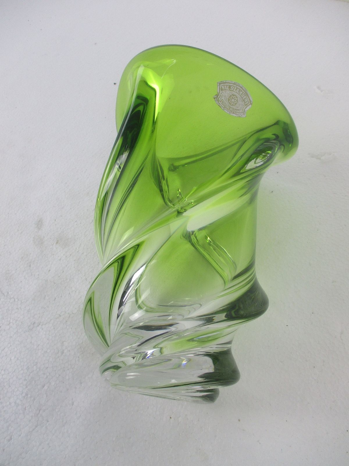 Art Deco Heavy Art Glass Vase Val St Lambert Twisted Glass Green Antique Marked photo buy