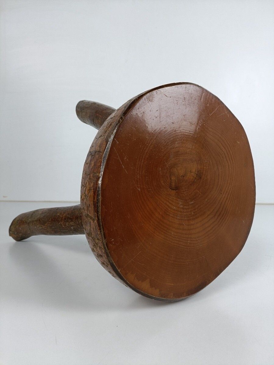 Antique Hand Carved Wood Milking Stool Pedestal Table Pedestal French Brutalist photo 283.0