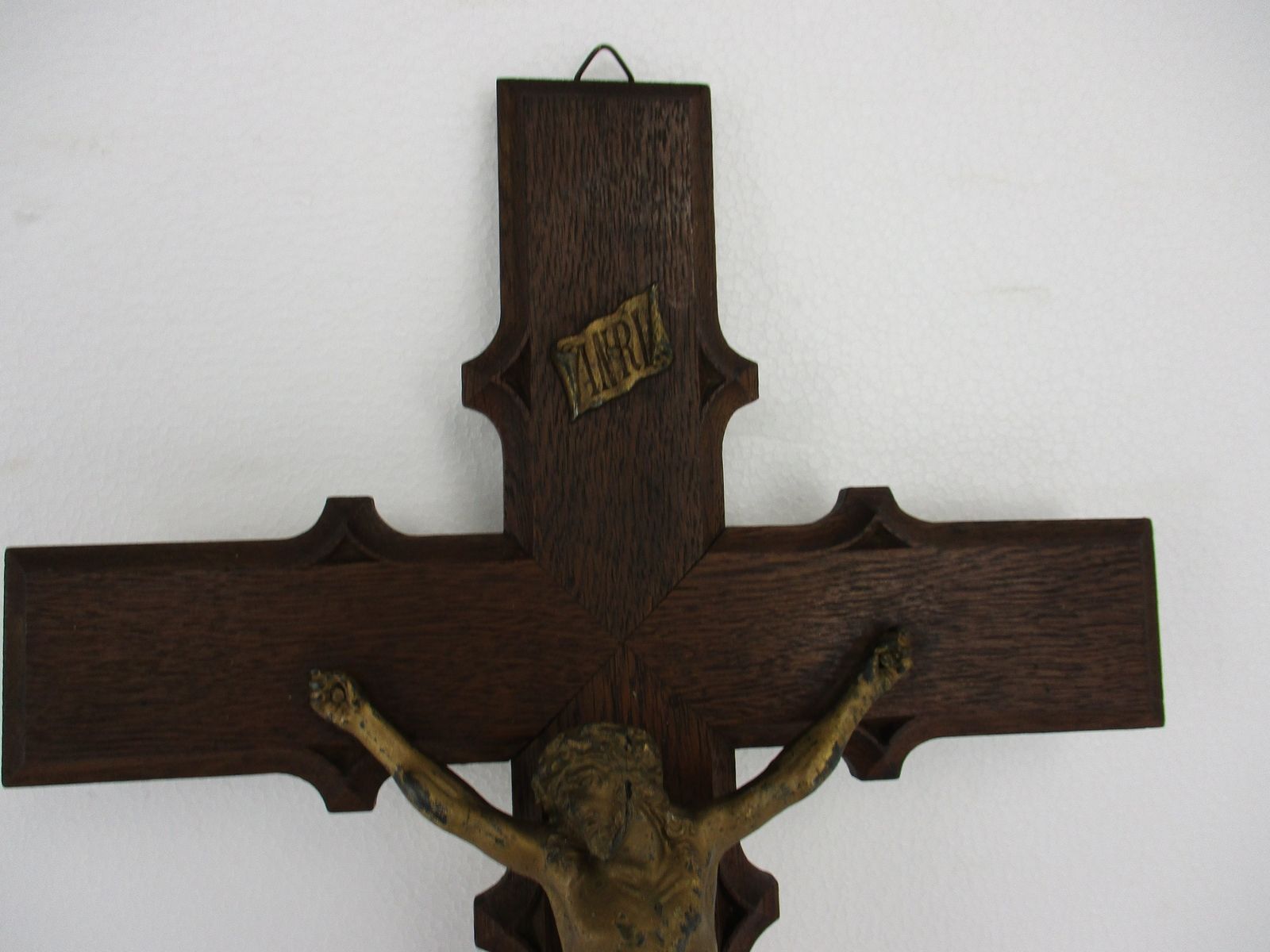 Large Oak Hanging Crucifix Cross Jesus Christ Brass Corpus  23.62" photo furniture