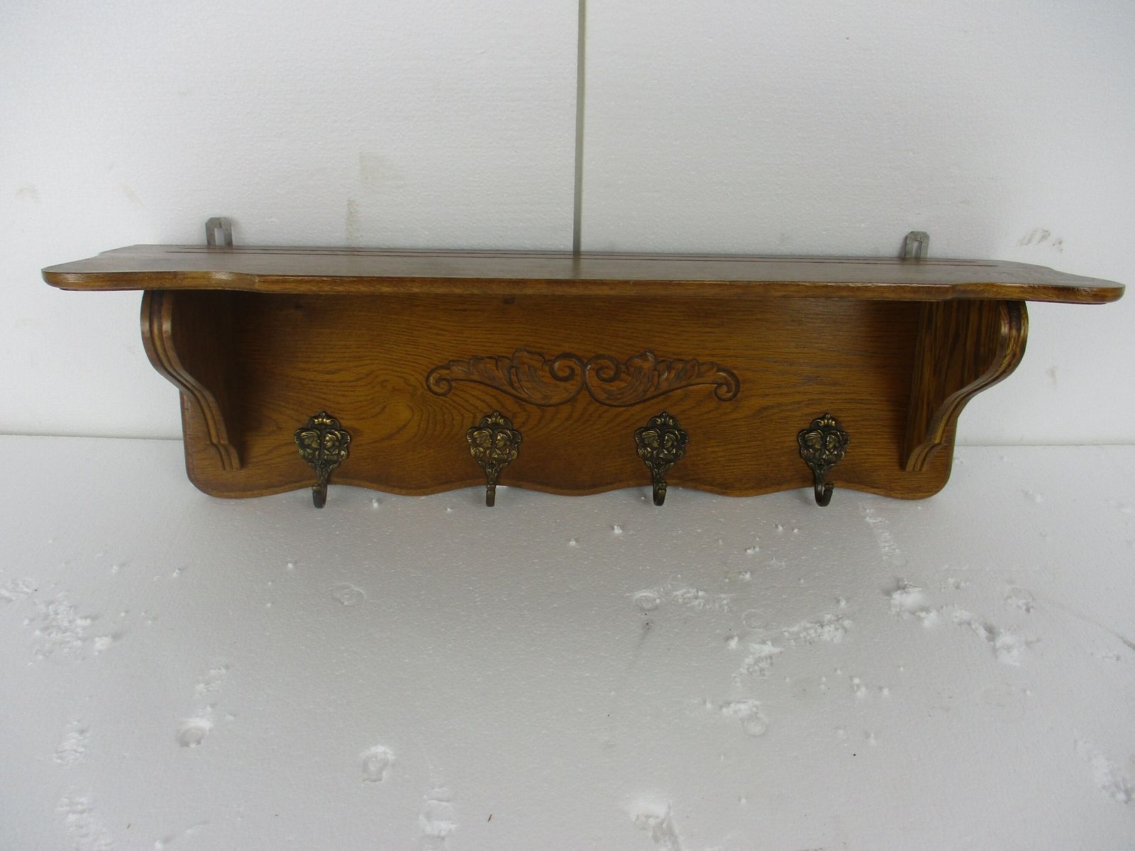 Small Vintage  Hand Carved Wood Coat Hat Rack  French Oak Mid Century Modern 50s photo furniture