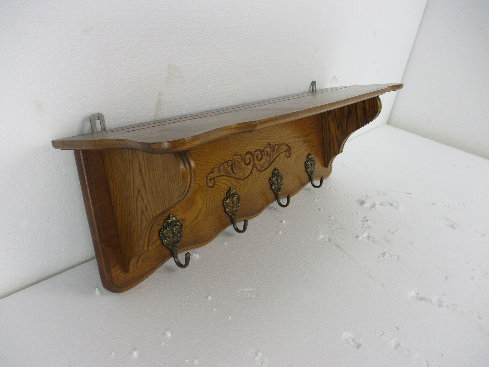 Small Vintage  Hand Carved Wood Coat Hat Rack  French Oak Mid Century Modern 50s photo for sale