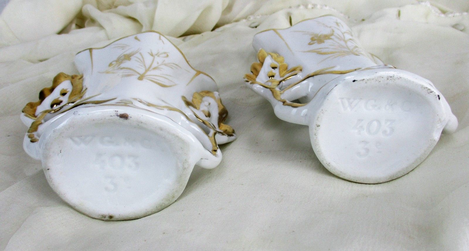 Lovely Couple Antique Limoges Guerin Porcelain Fan Flair Bridal Vases Beautiful photo buy