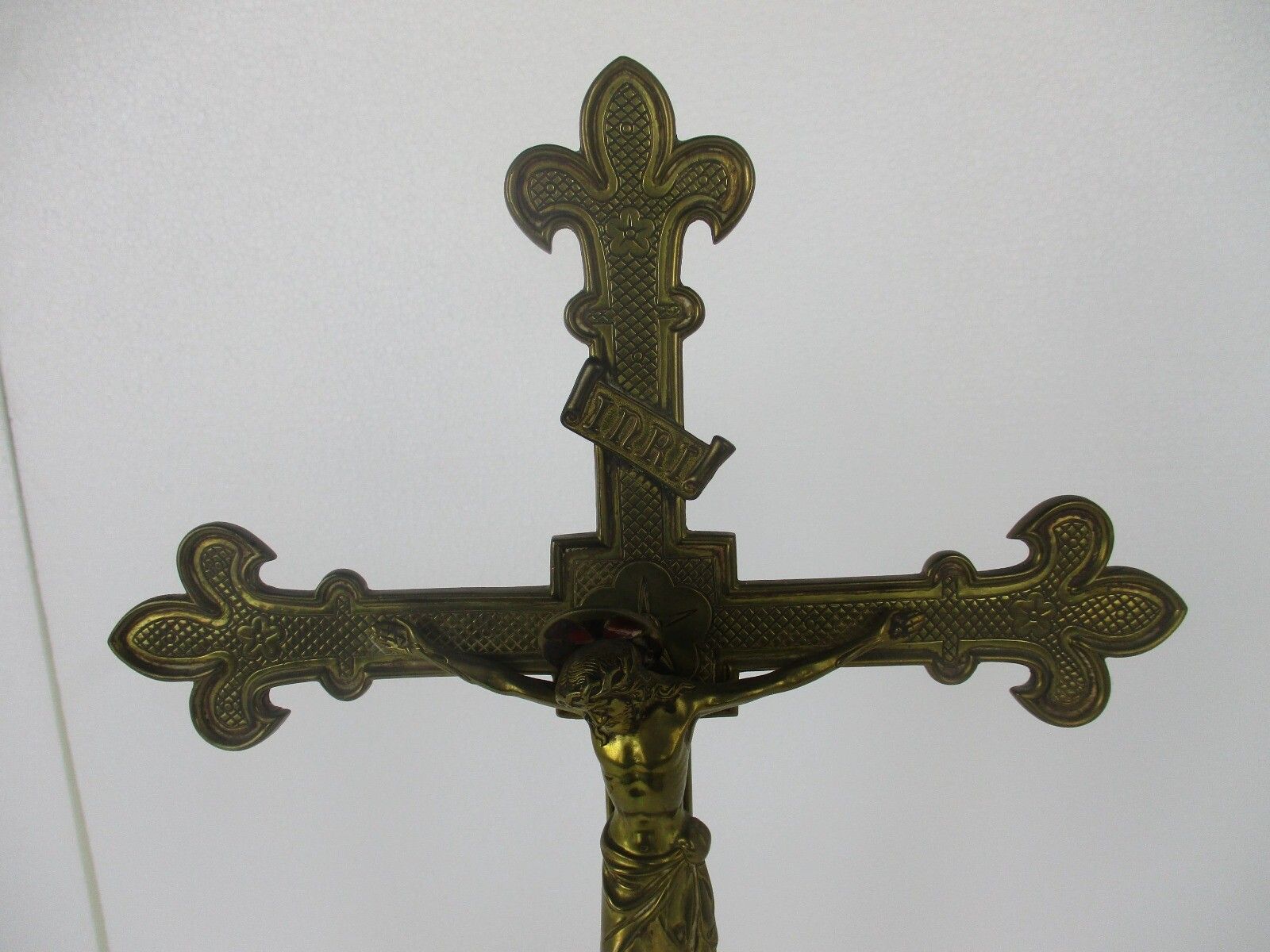 French Standing Altar Church Chapel Crucifix Cross Ornate Brass Enamel Fleur De photo furniture