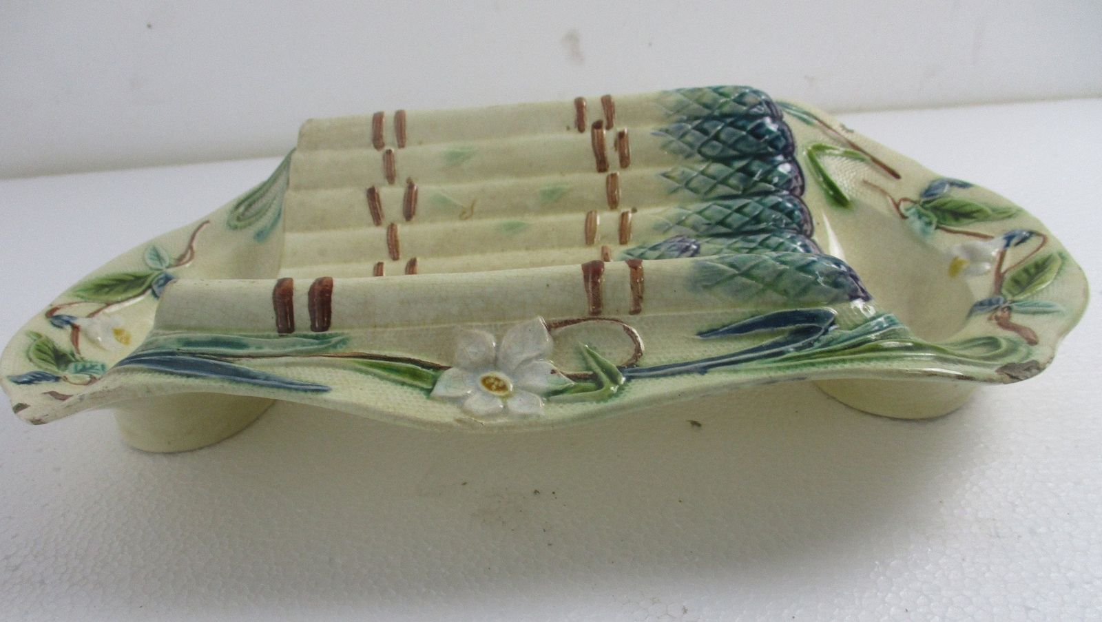 Antique French Majolica Artichoke & Asparagus Serving Tray  Dish 1880s Marked photo for sale