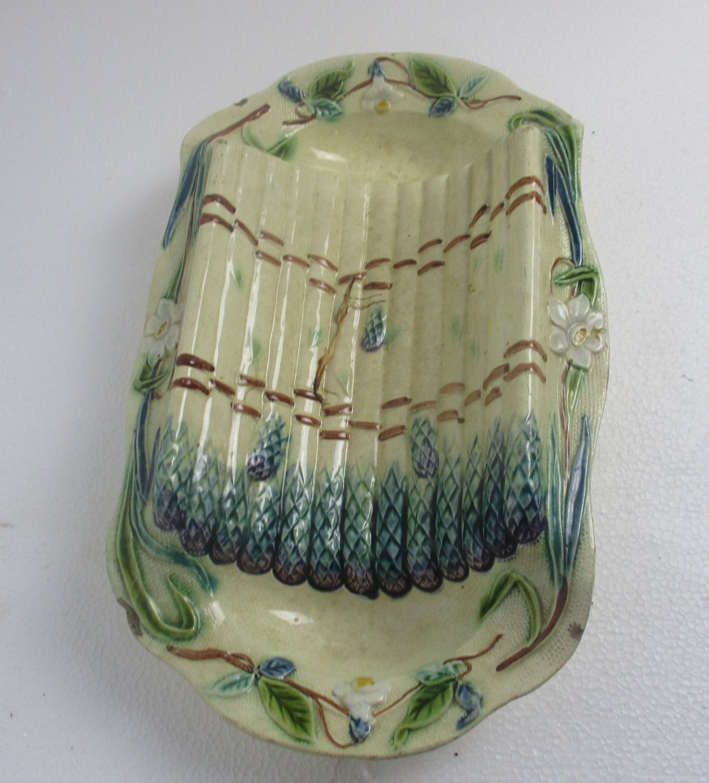 Antique French Majolica Artichoke & Asparagus Serving Tray  Dish 1880s Marked photo 182.0