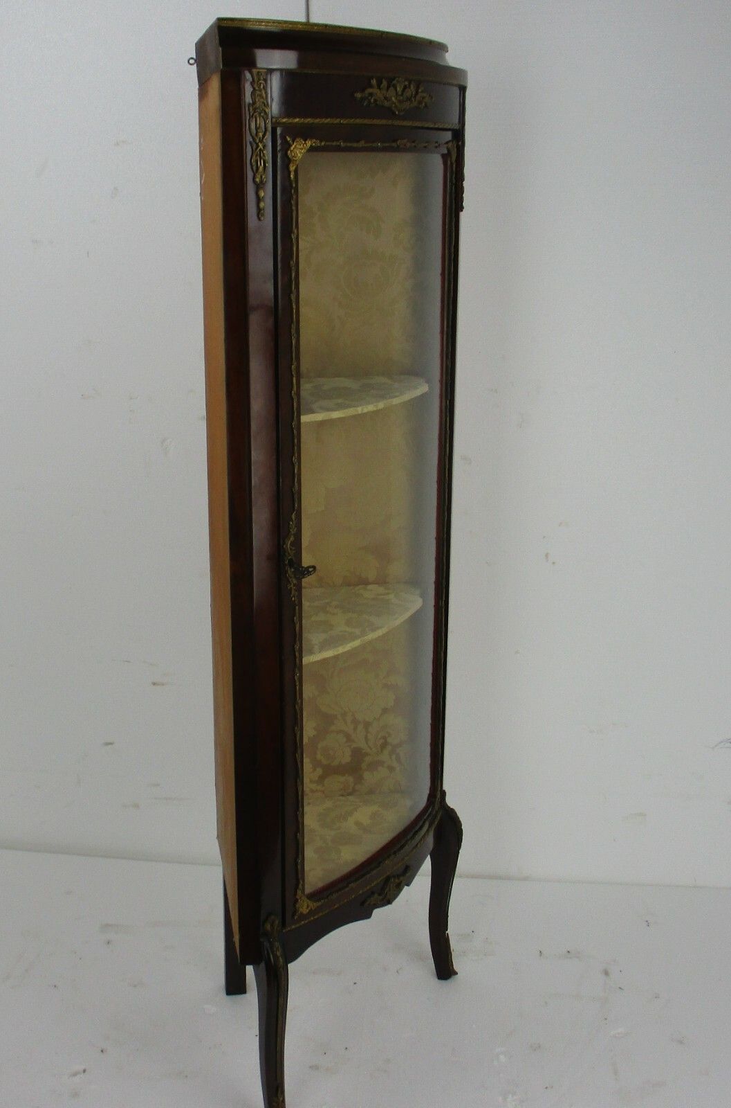 Marquetry Display Case Cabinet Inlay Brass Trims French Antique 1920s Stunning photo vintage