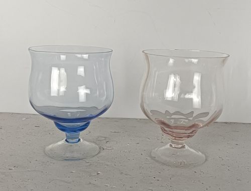 Two Antique Large Art Deco Glasses Pink Blue