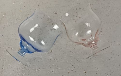 Two Antique Large Art Deco Glasses Pink Blue photo Home Decor