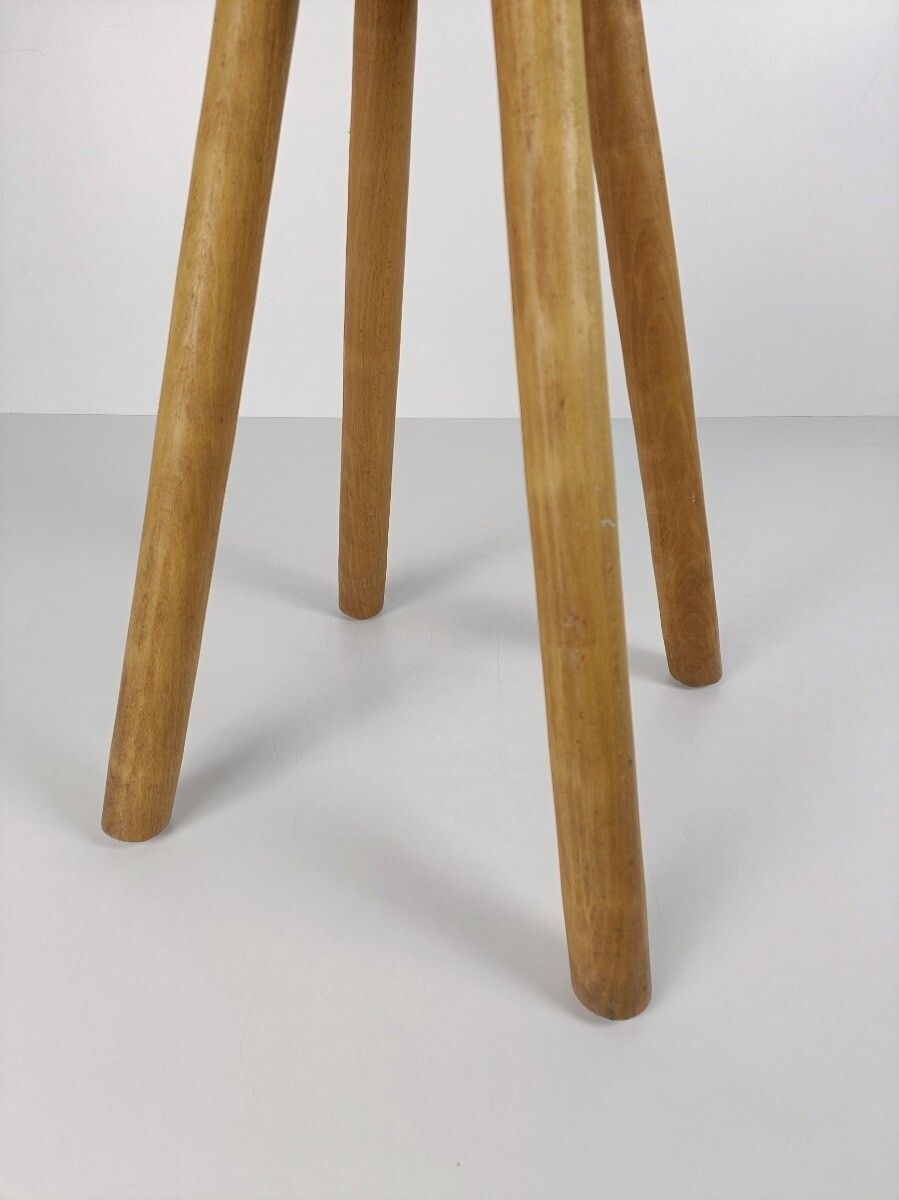 Hand Carved Wood Milking Stool Pedestal Table Pedestal  Vintage Vintage Side Tab photo 146.0