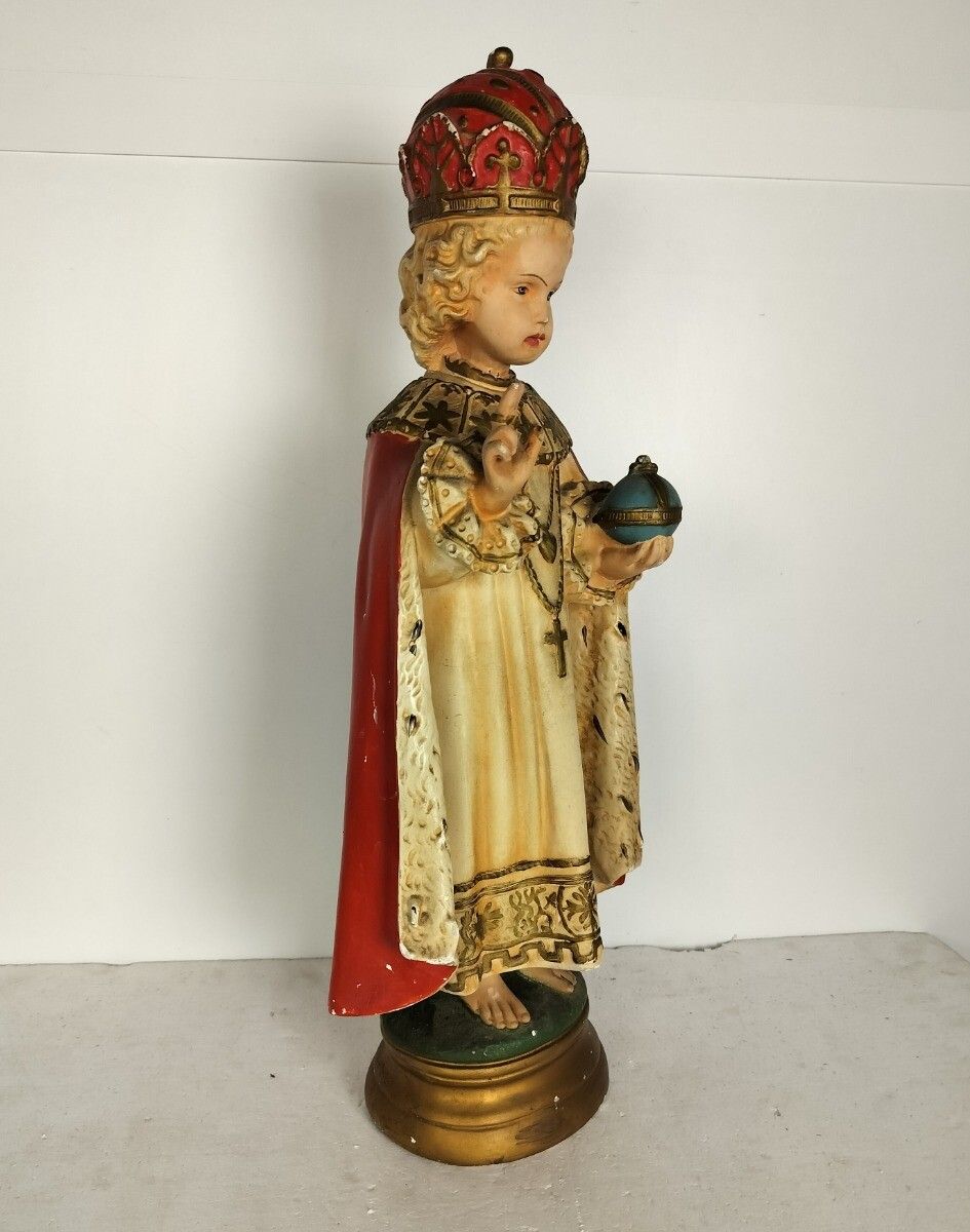 Xl Statue Infant Of Prague Infant Jesus Santo Nino Plaster Hand Painted Chapel A photo for sale
