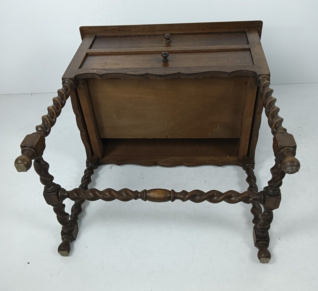 photo for sale Barley Twist Carved Wood Sewing Quilting Cabinet Desk Table Edwardian  Antique W