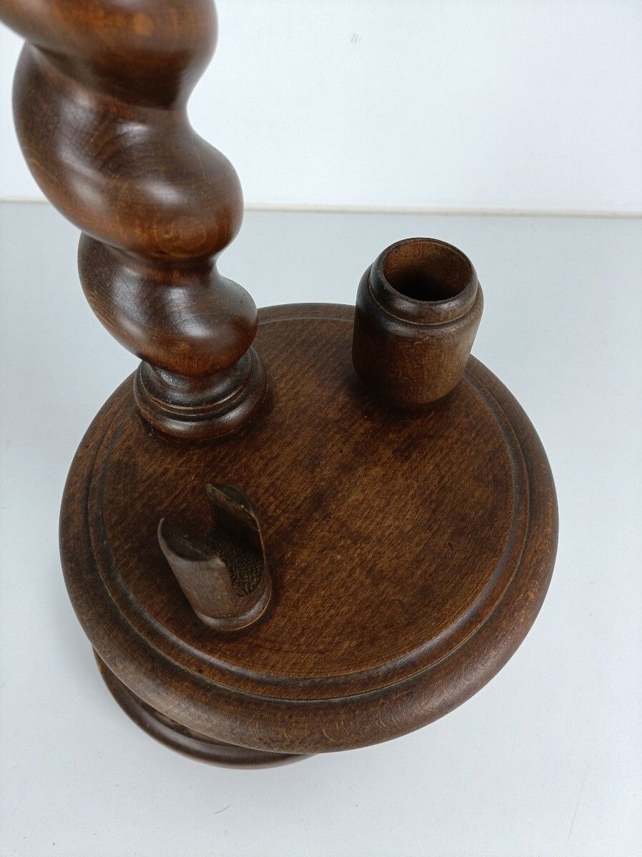 Hand Carved Wood Barley Twist Pedestal Display Plant Stand Two Tier Smokers Tabl photo vinterior
