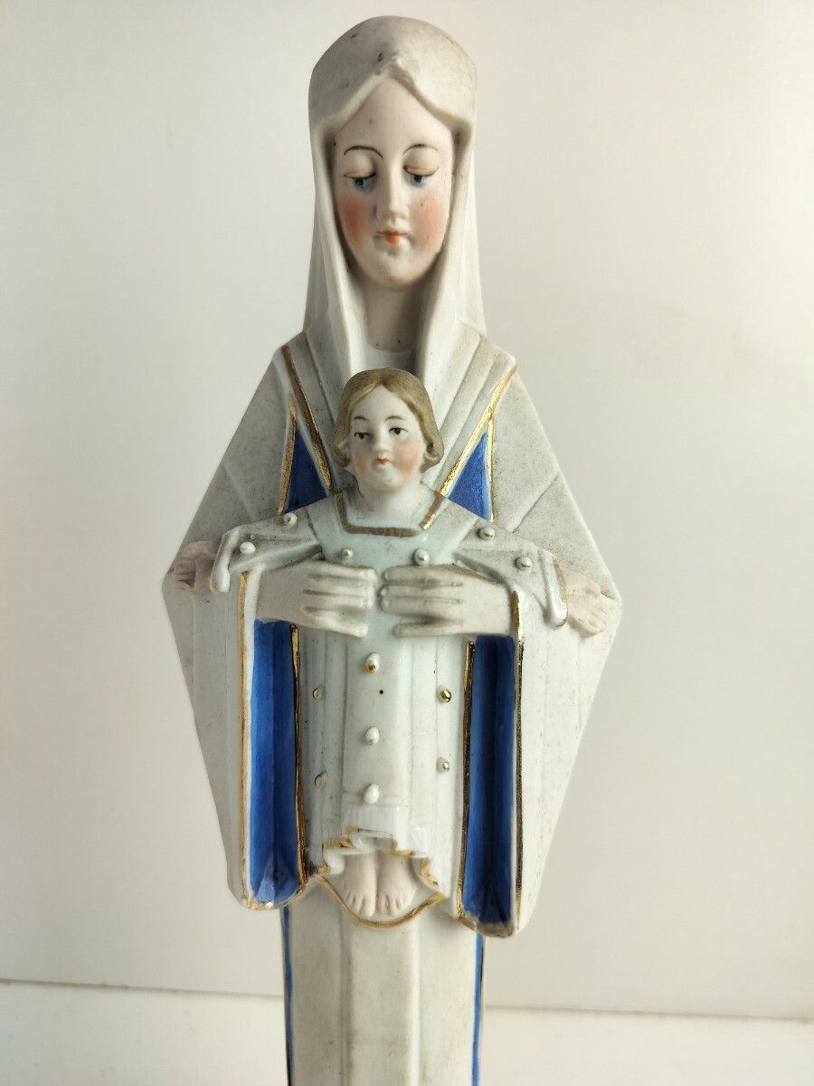 Porcelain Statue Our Lady Madonna Virgin Mary With Infant Jesus Dragon Lion Flan photo furniture