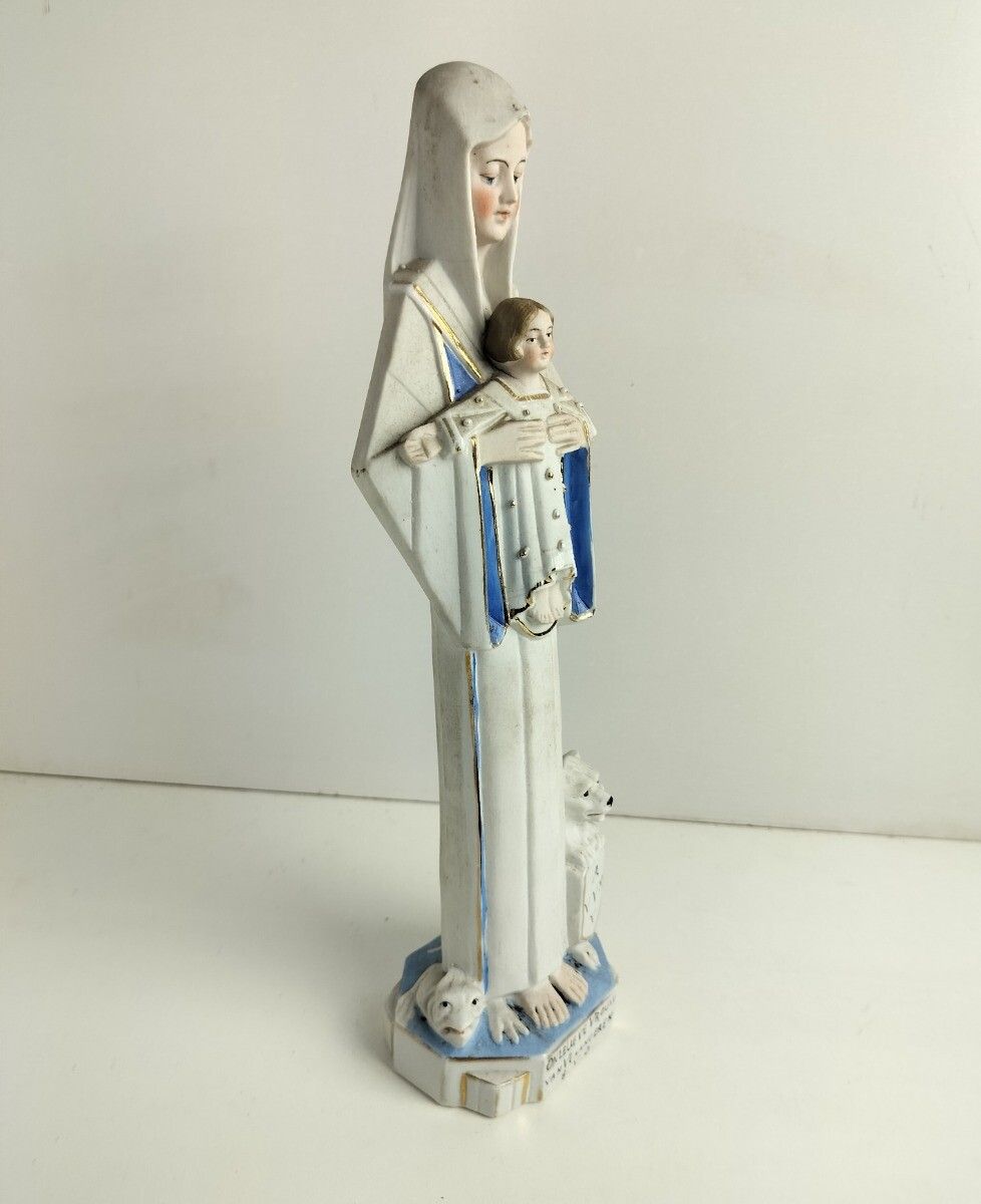 Porcelain Statue Our Lady Madonna Virgin Mary With Infant Jesus Dragon Lion Flan photo Art