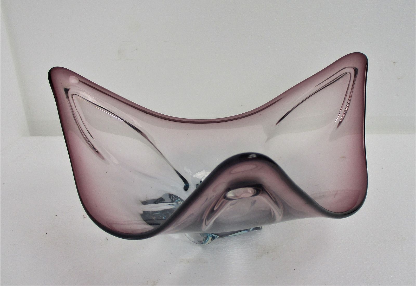 Large Italian Art Glass Cranberry Blue Cranberry Bowl Dish Centerpiece Basket Mu