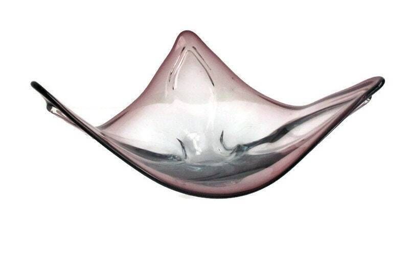 Large Italian Art Glass Cranberry Blue Cranberry Bowl Dish Centerpiece Basket Mu photo for sale