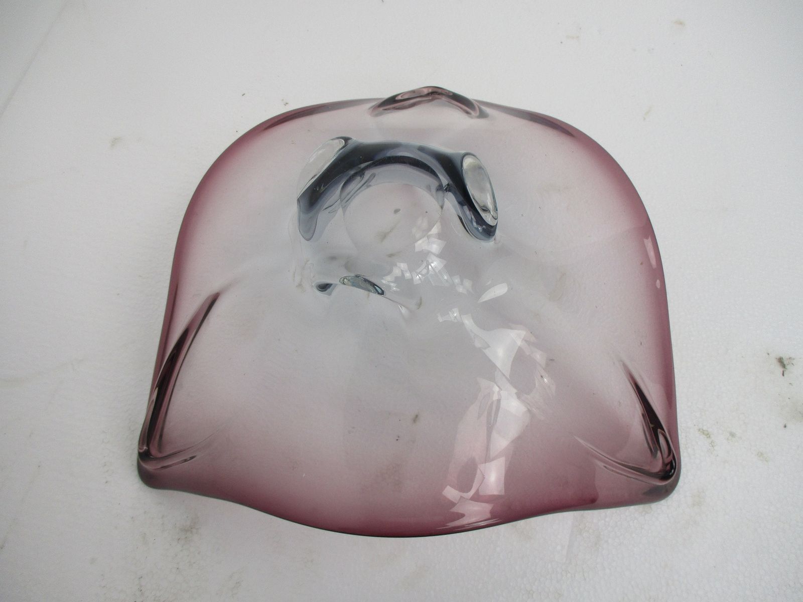 Large Italian Art Glass Cranberry Blue Cranberry Bowl Dish Centerpiece Basket Mu photo buy