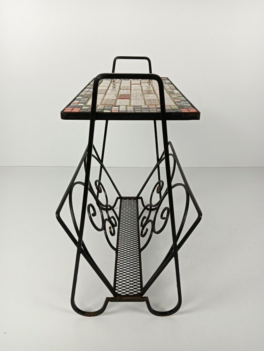 Vintage Mid Century  Magazine Rack Newspaper Basket Side Table Mosaic Tiles  Wro photo for sale
