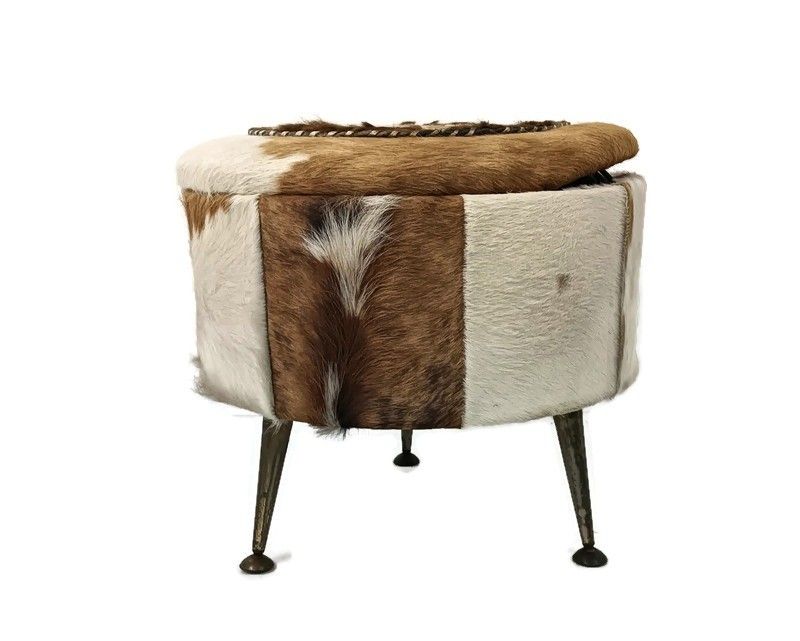 Retro Patchwork Footstool Stool Pouf Cut And Sew  Hide  Ottoman Seat Vintage Fun