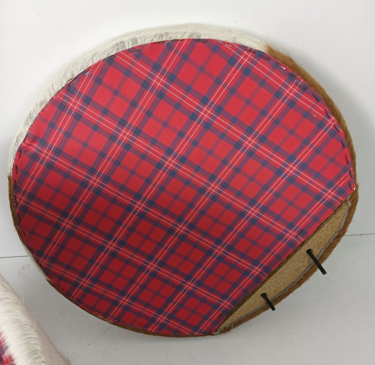 Retro Patchwork Footstool Stool Pouf Cut And Sew  Hide  Ottoman Seat Vintage Fun photo 202.0
