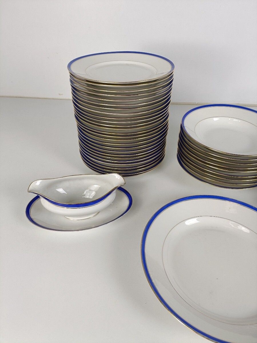 Art Deco China Limoges France White Gold Cobalt Blue Emile Madesclaire 39 Pieces photo Home Decor