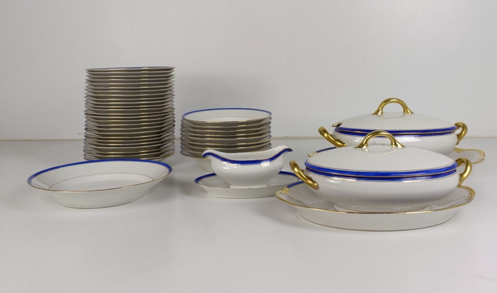 photo for sale Art Deco China Limoges France White Gold Cobalt Blue Emile Madesclaire 39 Pieces