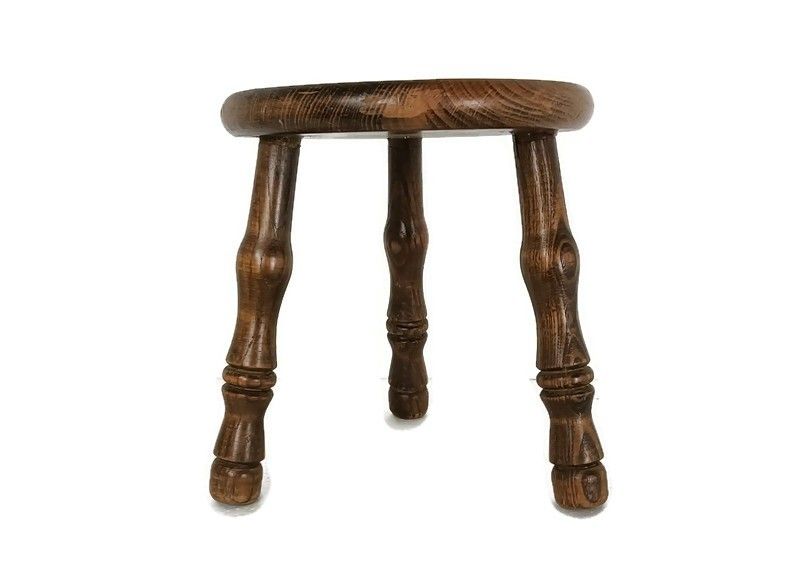 Small Vintage Carved Wooden Milking Stool Plant Stand Pedestal Side Table Bonsai