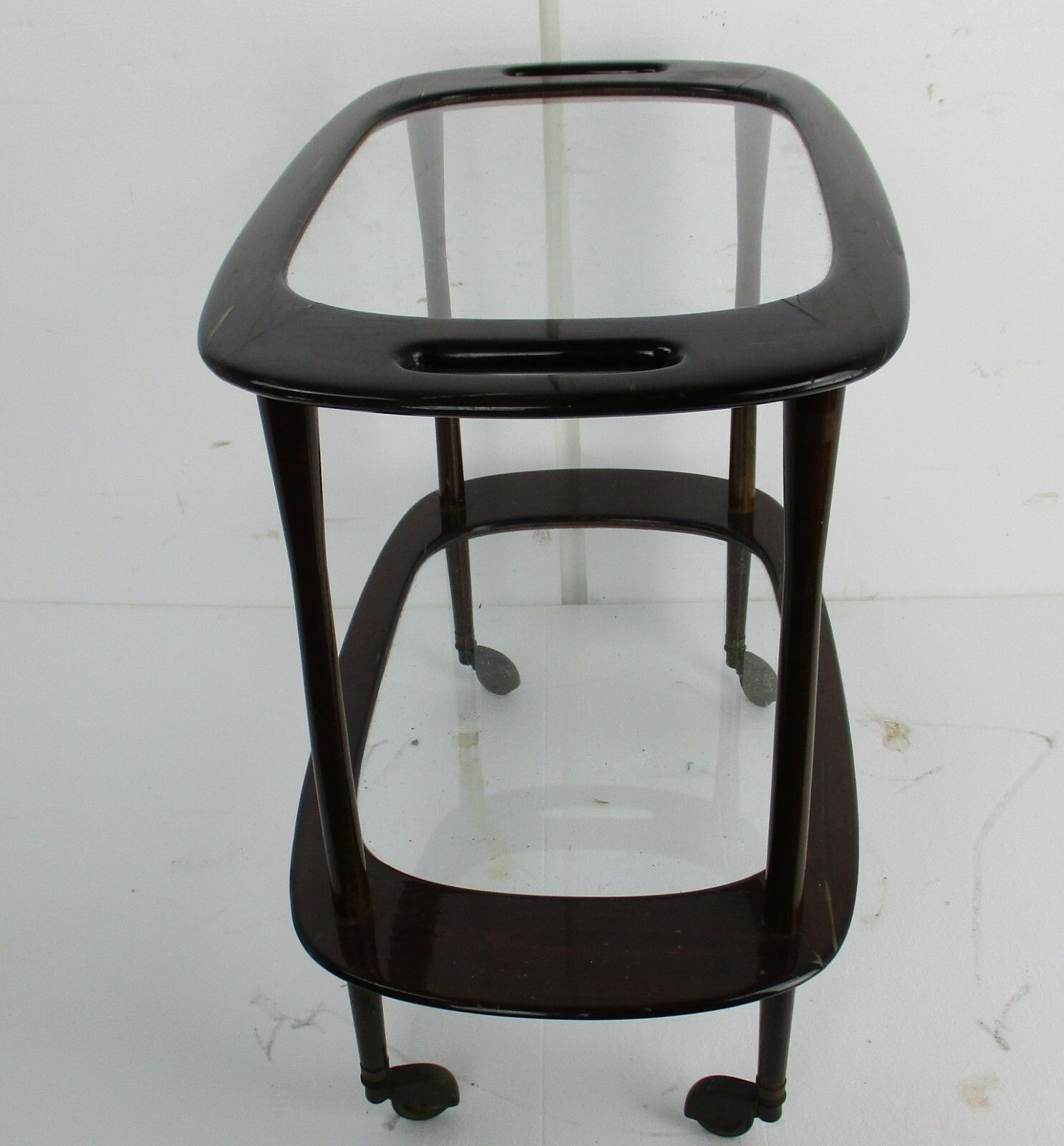 photo furniture Bar Cocktail Tea Garden Cart Trolley Mid Century Modern Oval  Wood Glass Top