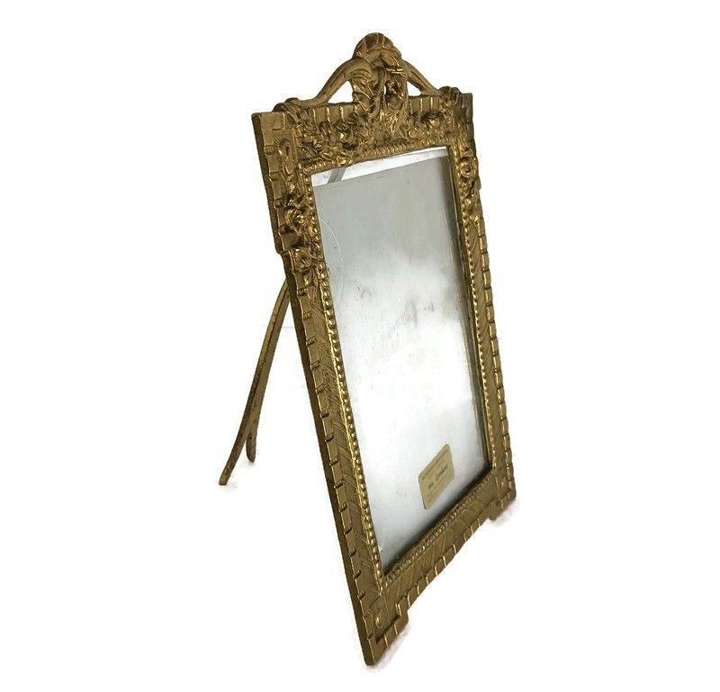 Ornate Brass Picture Frame Hanging, Small, Rococo Style, Standing Vintage