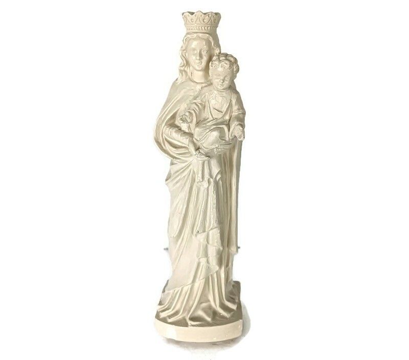 Vintage Statue Plaster Heavy White Virgin Mary Madonna With Infant
