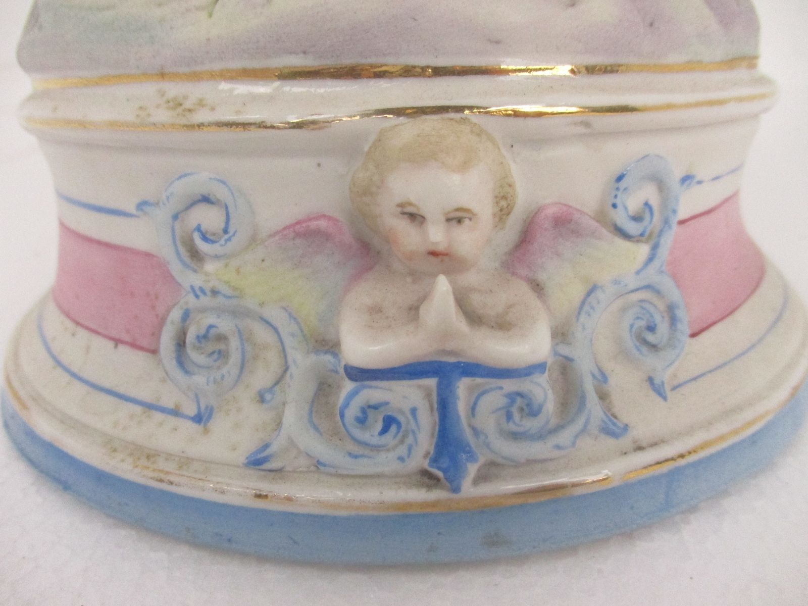 Antique Porcelain Bisque Statue Saint Joseph Angel Lilies Protector Of Homes Pol photo for sale