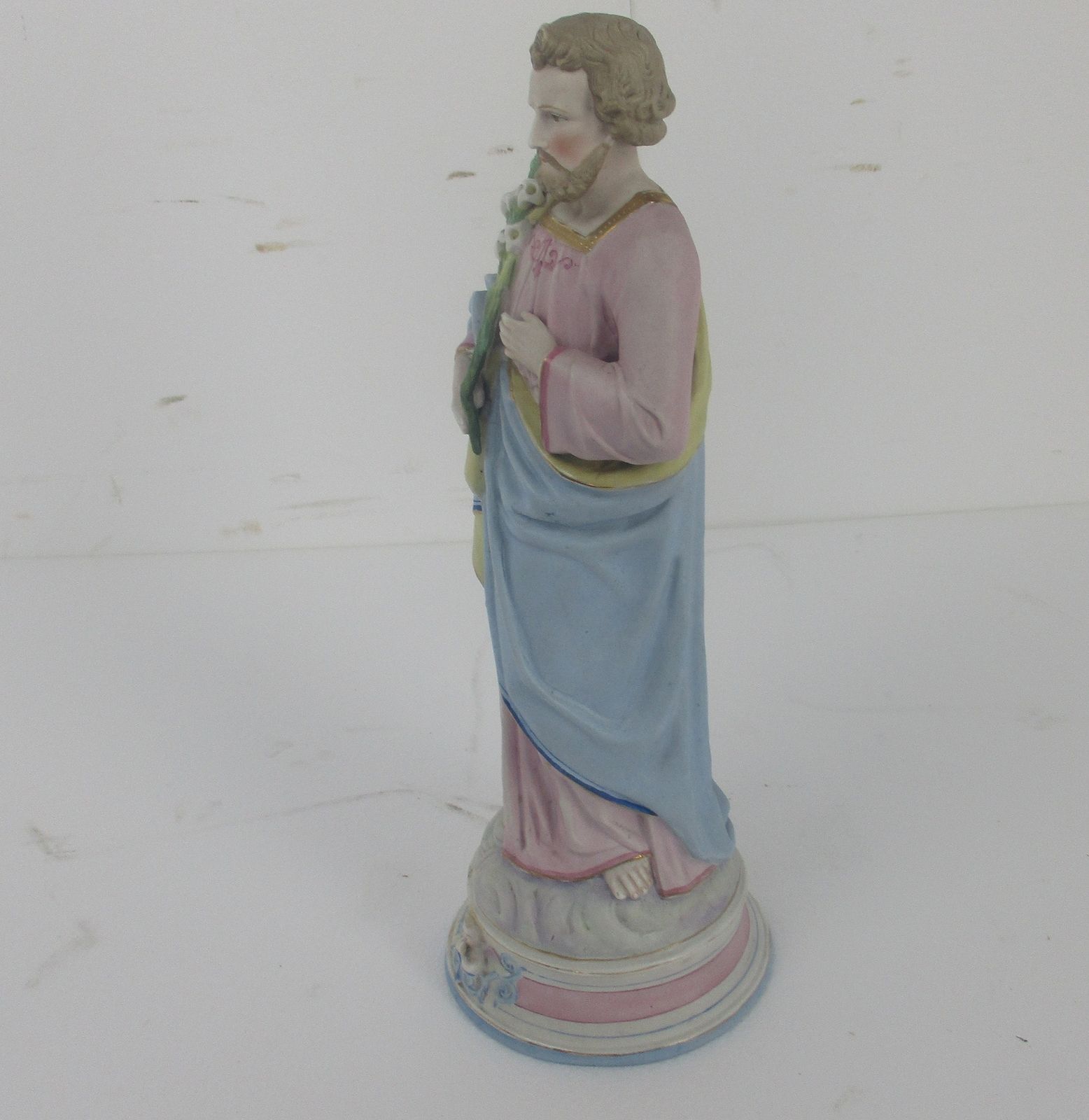 Antique Porcelain Bisque Statue Saint Joseph Angel Lilies Protector Of Homes Pol photo vinterior