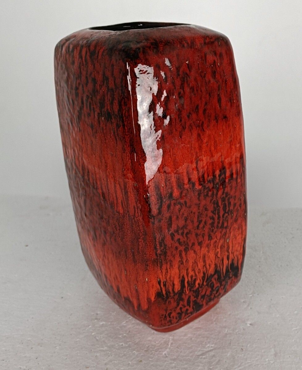 Vintage Vase Steuler West Germany Pottery Faience Fat Lava Glazed 60s, Funky Squ photo 97.0