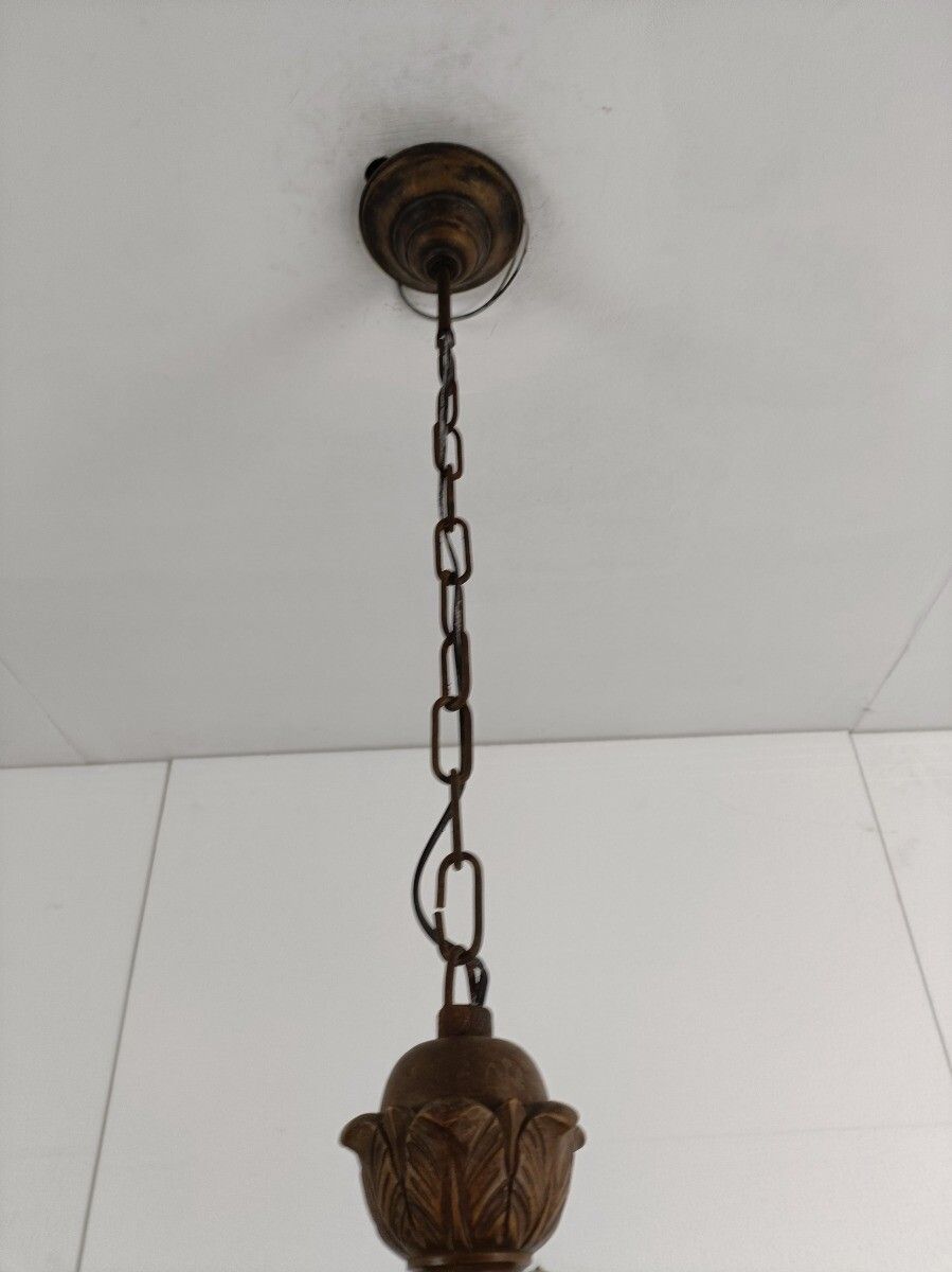 Lighting Gorgeous Hand Carved Wooden Breton Chandelier Faces Sculptures 5 Arm Lights Vint photo
