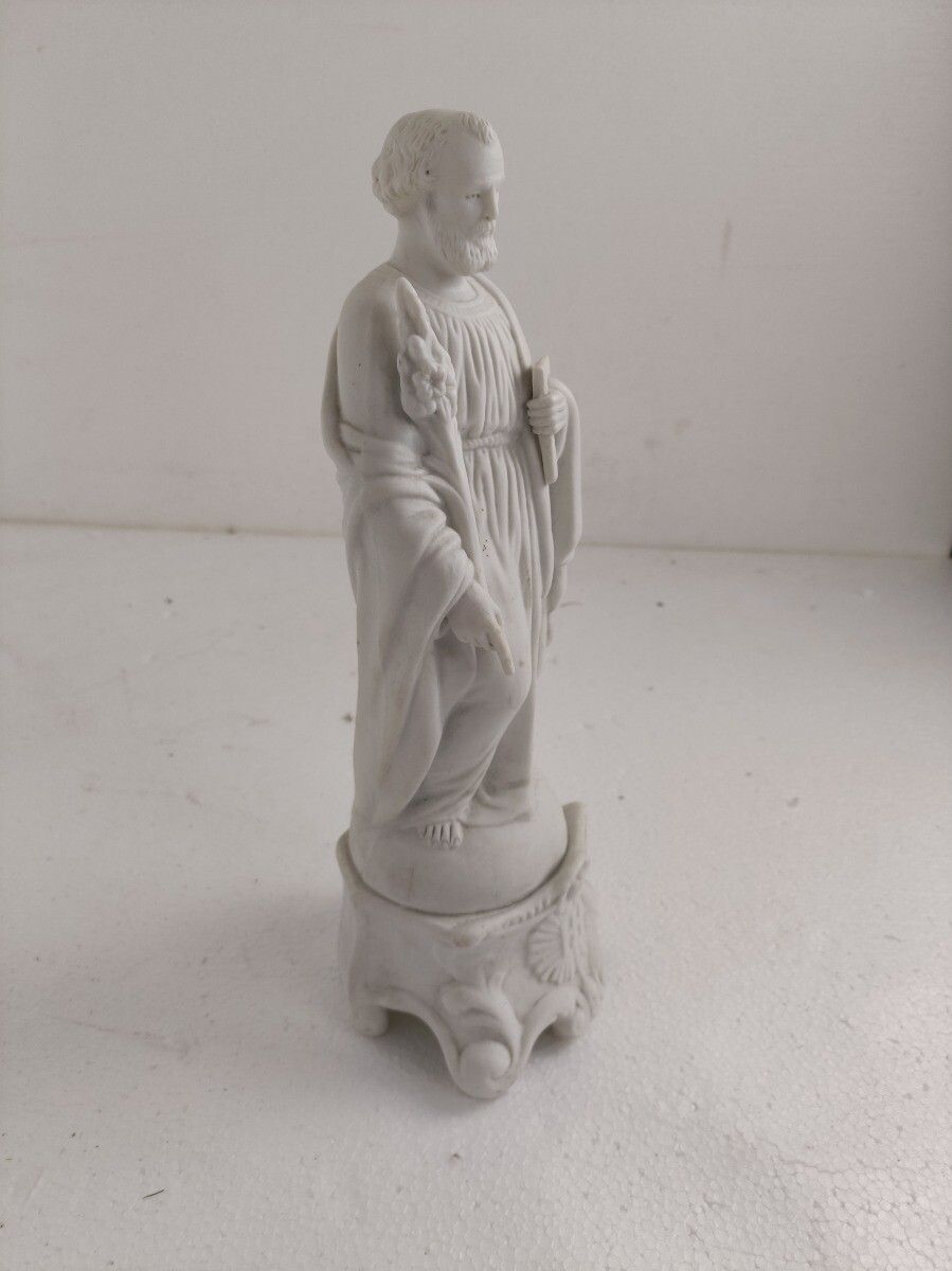 Antique Porcelain Bisque Statue Saint Joseph Angel Lilies Protector Of Homes Mar photo buy