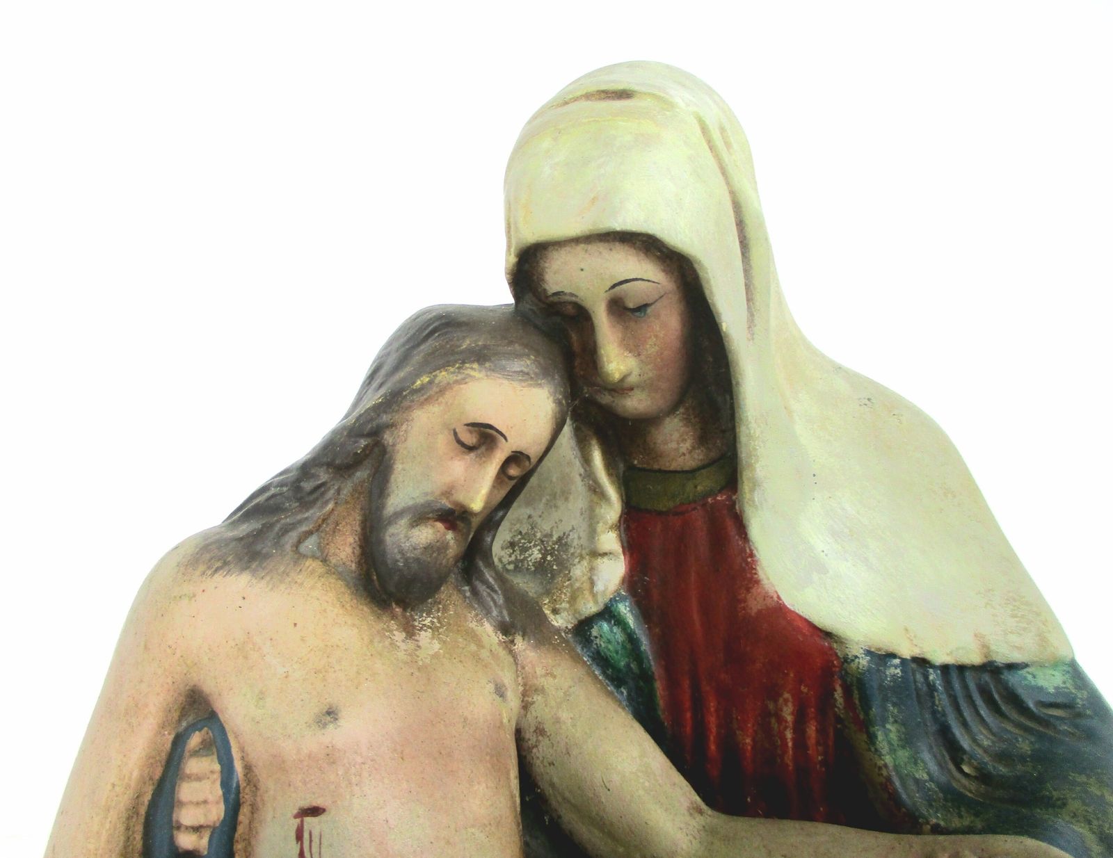 Polychrome Statue Pieta Plaster Jesus Christ Virgin Mary Holy Mother Sculpture C photo Art