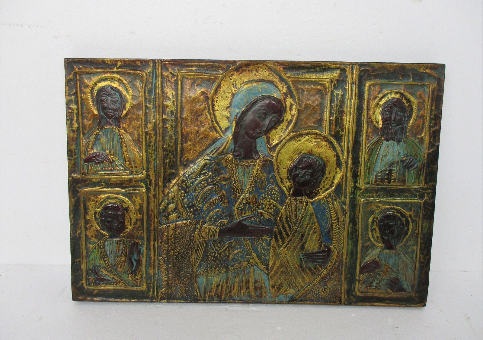 Large Ornate Icon Hand Painted Florentine Wood Madonna E Santi Virgin Infant Chi photo furniture